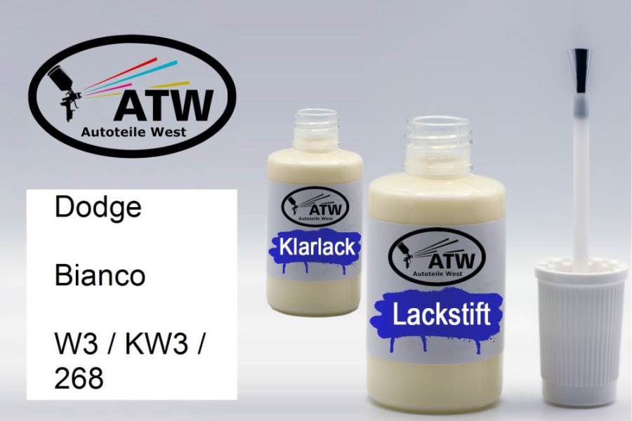 Dodge, Bianco, W3 / KW3 / 268: 20ml Lackstift + 20ml Klarlack - Set, von ATW Autoteile West.